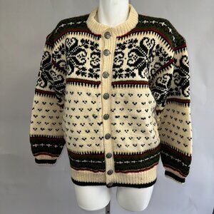 Vtg 60s 70s Fair Isle Sweater Cardigan Colorful Mens Wool Made Norway Sz Medium